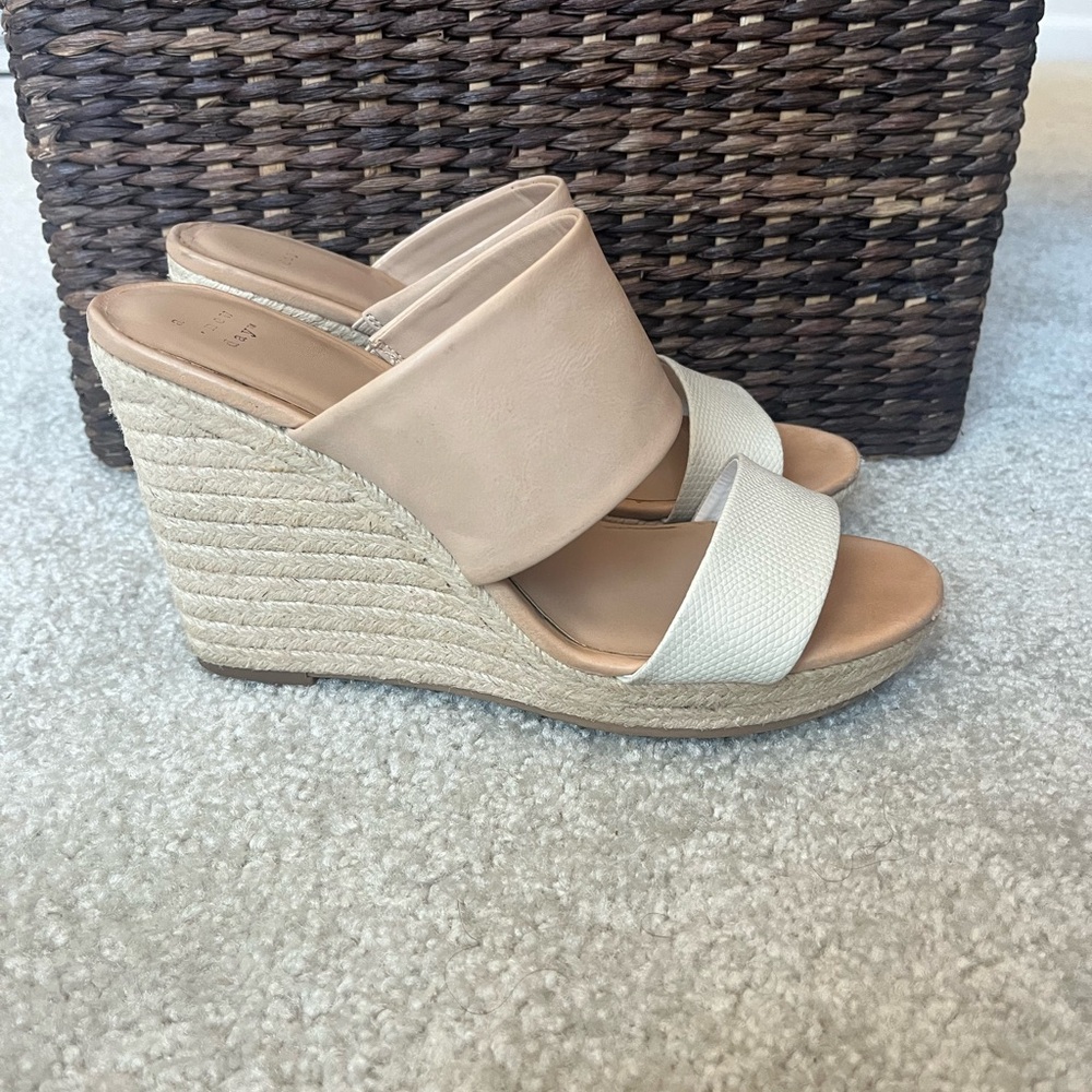 A New Day Beige and White Wedge Sandals